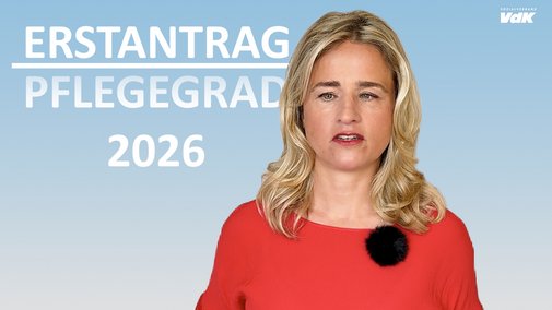 Das Thumbnail zeigt VdK-Pr&auml;sidentin Verena Bentele. Im Hintergrund steht "Erstantrag Pflegegrad 2026" und das VdK-Logo