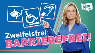 Die Grafil zeigt VdK-Präsidentin Verena Bentele und den Text "Zweifelsfrei barrierefrei?"