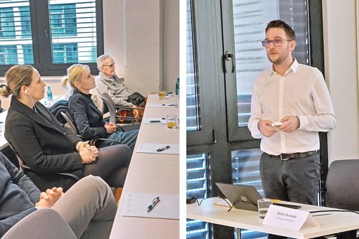 Starkes Netzwerk und gute Kontakte Eine Fotomontage zeigt links Neumitglieder und rechts den Referenten Stefan Svoboda.