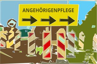 Symbolbild einer Baustelle mit dem Schild: Angehörigenpflege